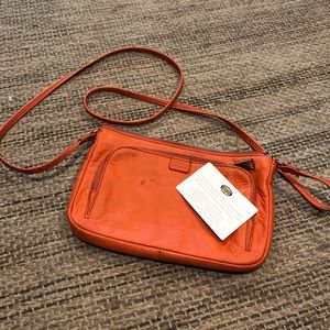 Orange Fossil over shoulder small purse